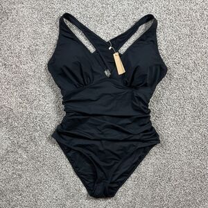 Shapellx Swimsuit Smart Sculpt Plunge Cutout 2XL Black Slimming